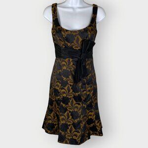 Maggy London Cocktail Dress | 4 | Black Gold Jacquard | Whimsigoth HOCO